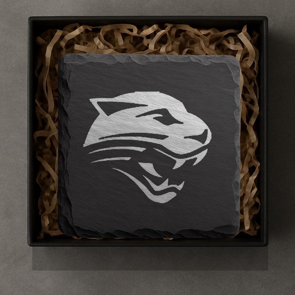 Powell Panthers Slate Coaster • Personalized Jersey Number • Wyoming sportsGift • 4x4 Engraved Stone