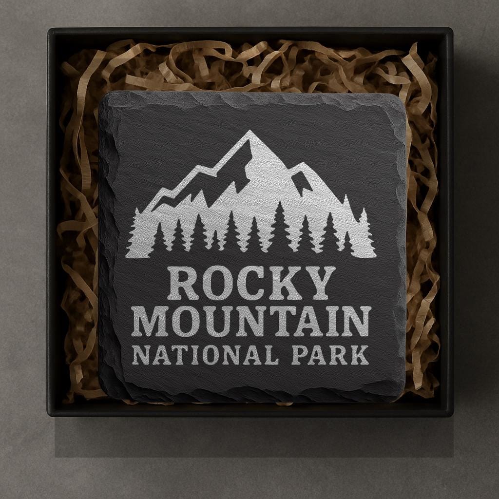 Rocky Mountain National Park Slate Coaster – Natural Stone Drink Coaster with Trees | Rustic Home Decor | Gift for National Parks