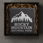 Rocky Mountain National Park Slate Coaster – Natural Stone Drink Coaster with Trees | Rustic Home Decor | Gift for National Parks
