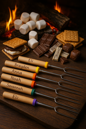 Marshmallow Roasting Sticks, Personalized Wooden Handle Telescoping Fork, Camping Tool, personalized hot dog roasting stick, campfire stick