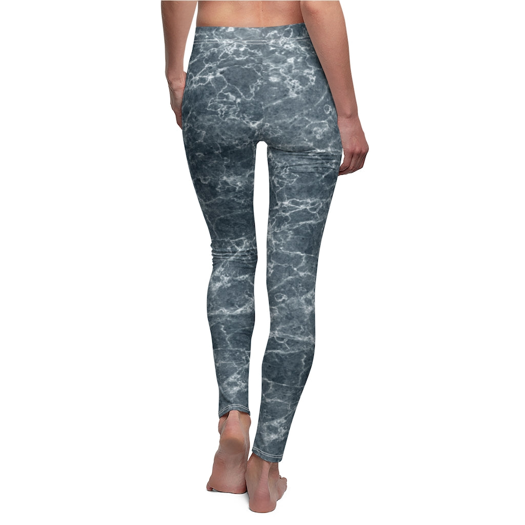 Lightning Slate Blue Women's Cut & Sew Casual Leggings-The Dandelion Design Co