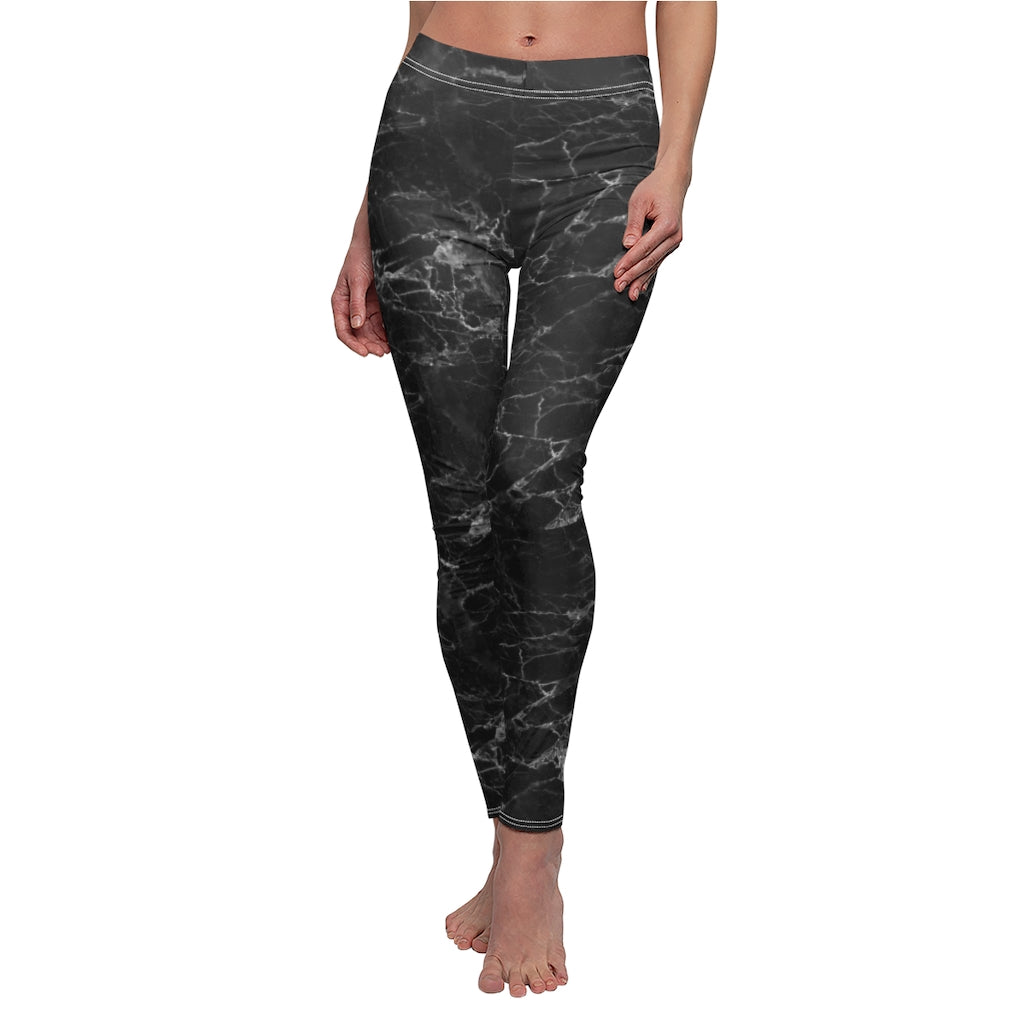 Black Granite Athletic Womens Leggings - Super Soft Elastic Fit Leggings-The Dandelion Design Co