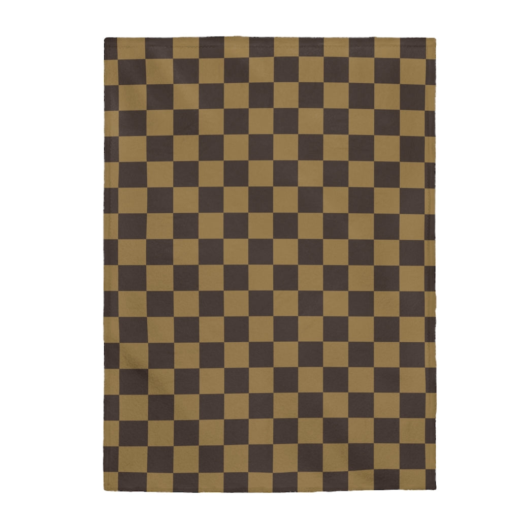 Caramel Checker Board Patern Velveteen Plush Blanket - Super Soft Blanket-The Dandelion Design Co