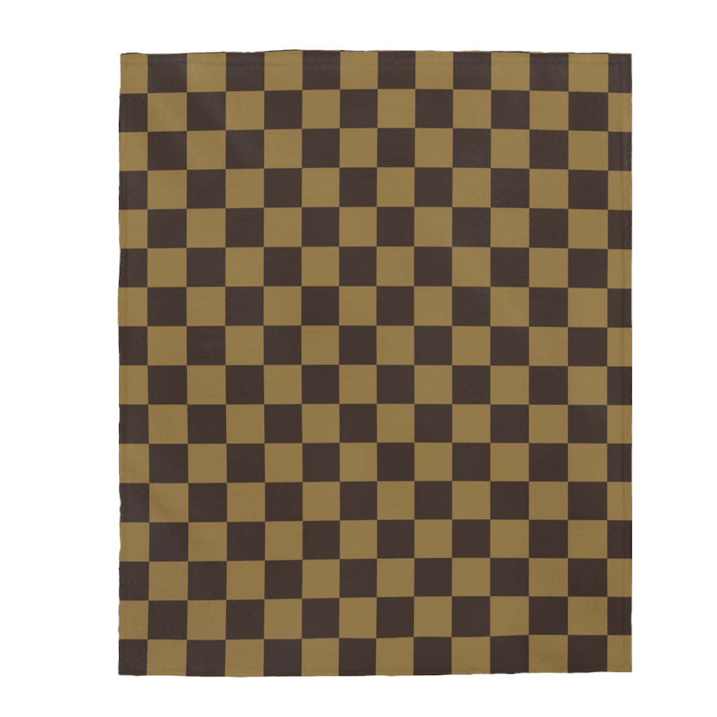 Caramel Checker Board Patern Velveteen Plush Blanket - Super Soft Blanket-The Dandelion Design Co