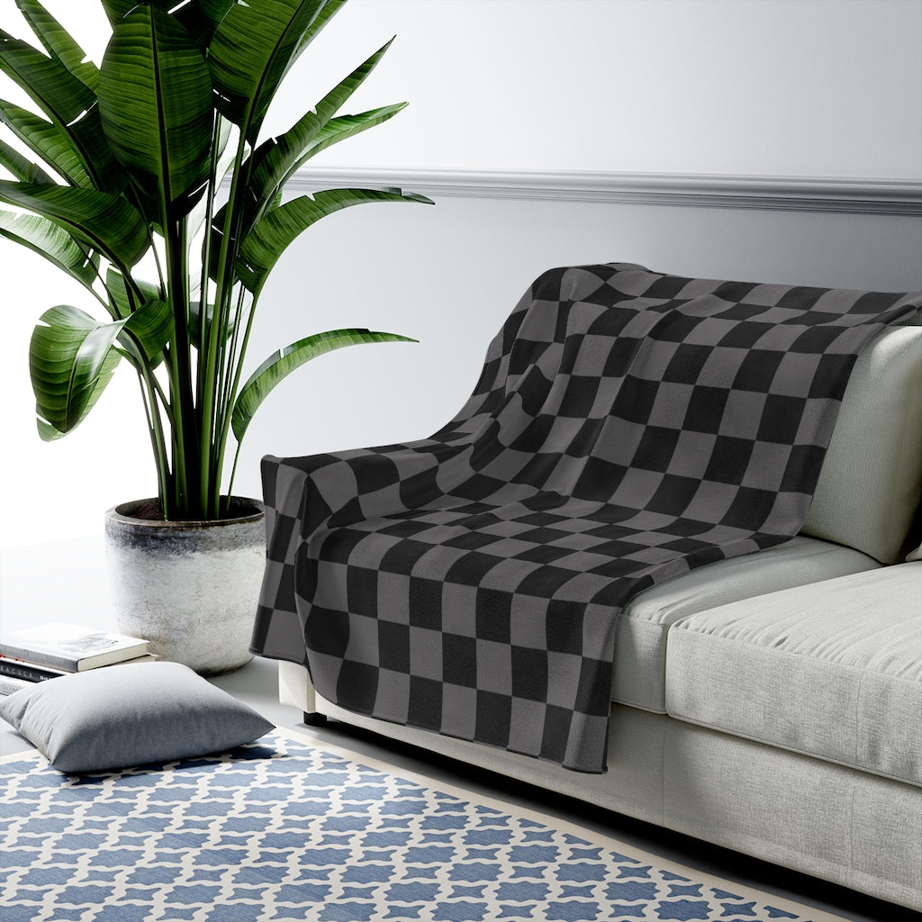 Black and Grey Velveteen Plush Blanket - Stylish Home Decor-The Dandelion Design Co