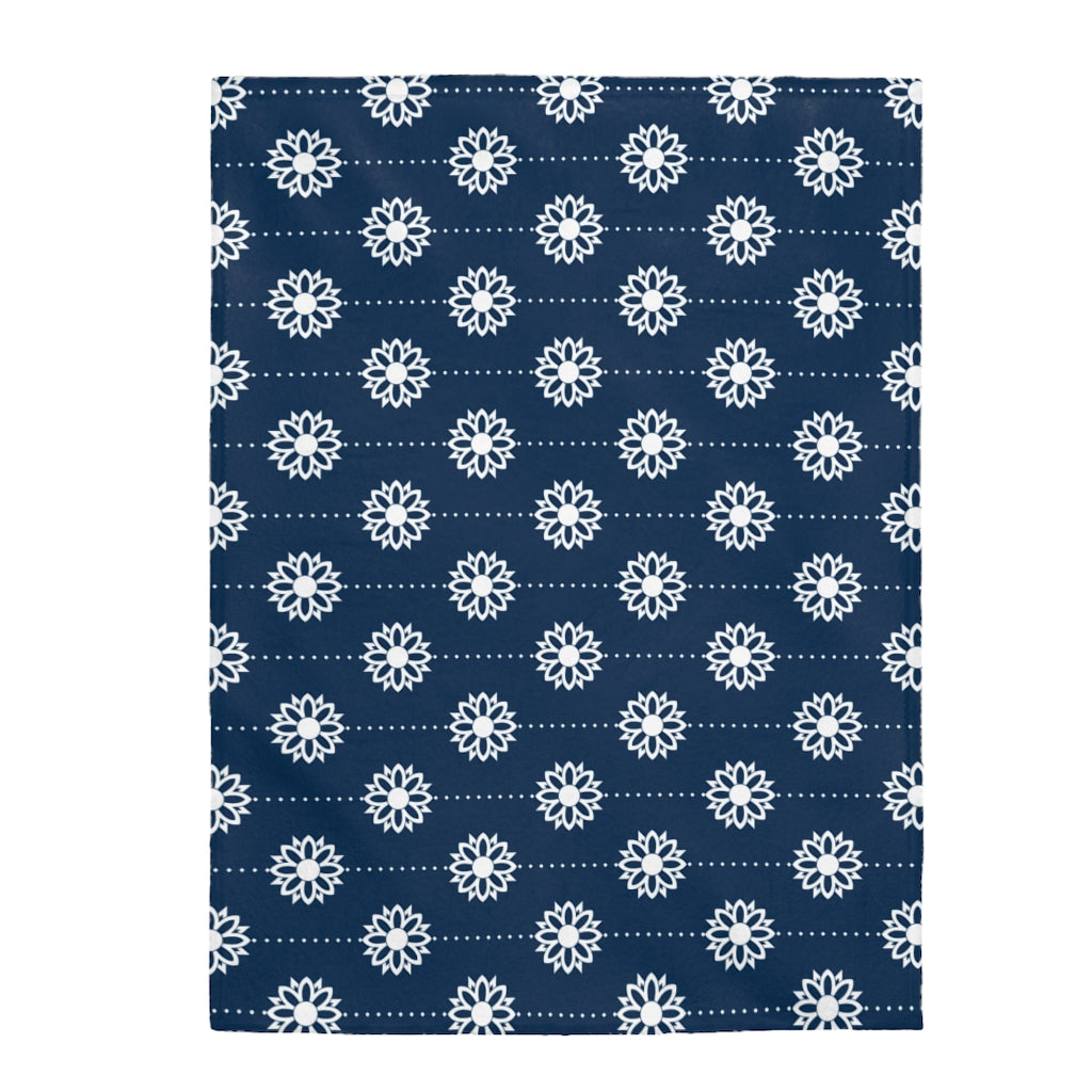 Blue Floral Print Velveteen Plush Blanket-The Dandelion Design Co