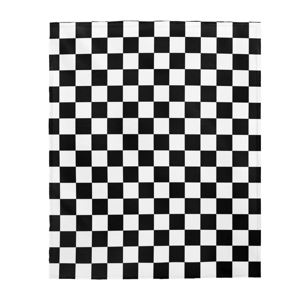 Black and White Checkerboard Velveteen Plush Blanket-The Dandelion Design Co