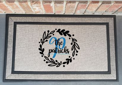 Family Crest Colored Wreath Door Mat - Housewarming Gift Idea-The Dandelion Design Co